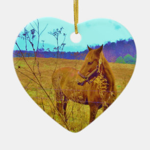 Retro Färgad Horse Julgransprydnad Keramik