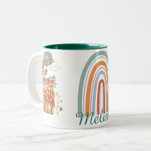 Retro-färgade blommor groovy-blommigt regnbåge Två-Tonad mugg