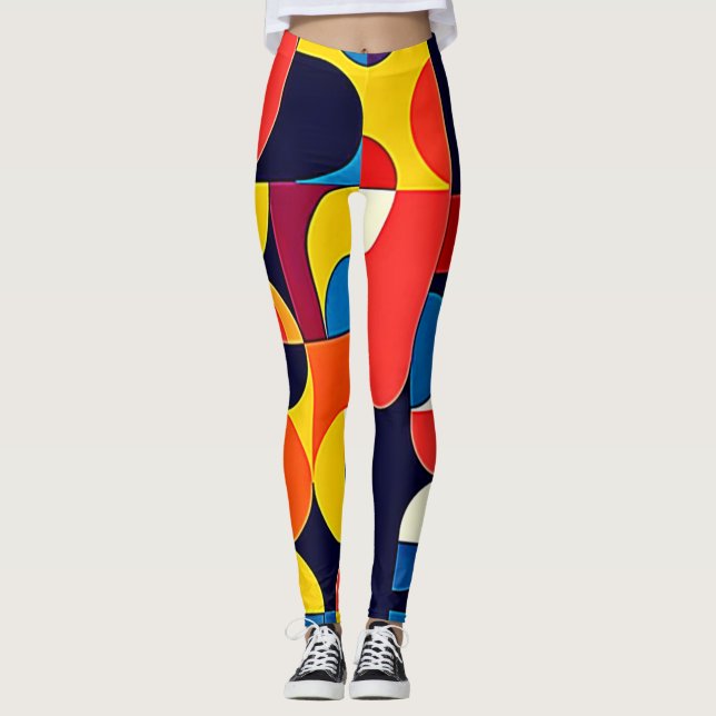 Retro Färgblock Geometrisk Konst Leggings (Framsida)