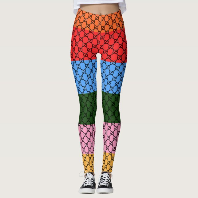 Retro Färgblock Monogram Leggings (Framsida)