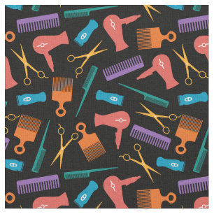 Retro Färger Black Hair Verktyg Silhouette Mönst Tyg