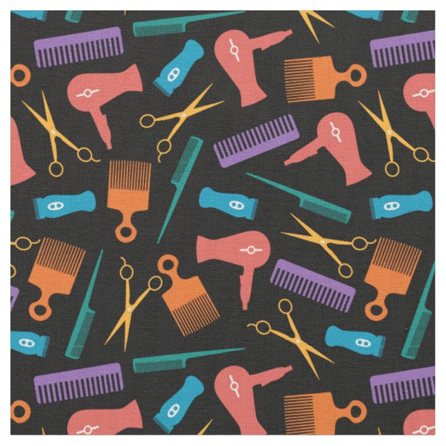 Retro Färger Black Hair Verktyg Silhouette Mönster Tyg (Närbild)