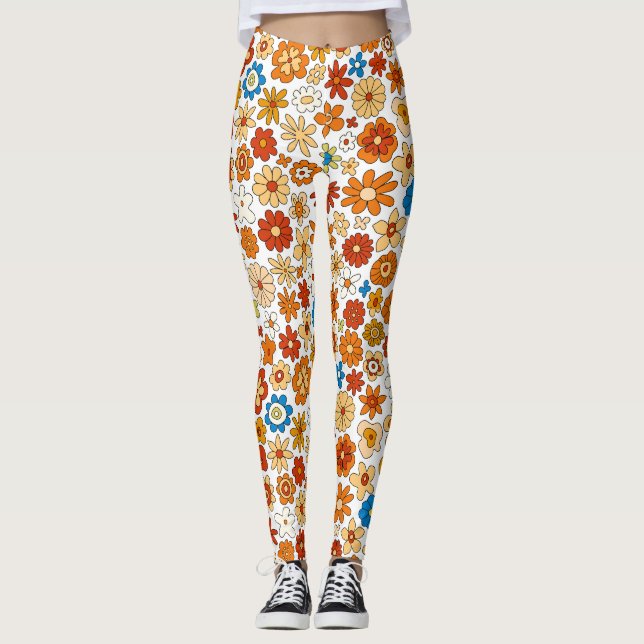 Retro färger blommönster leggings (Framsida)