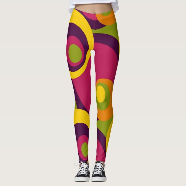 Retro färgfemtiotalmönster #6 leggings (Framsida)