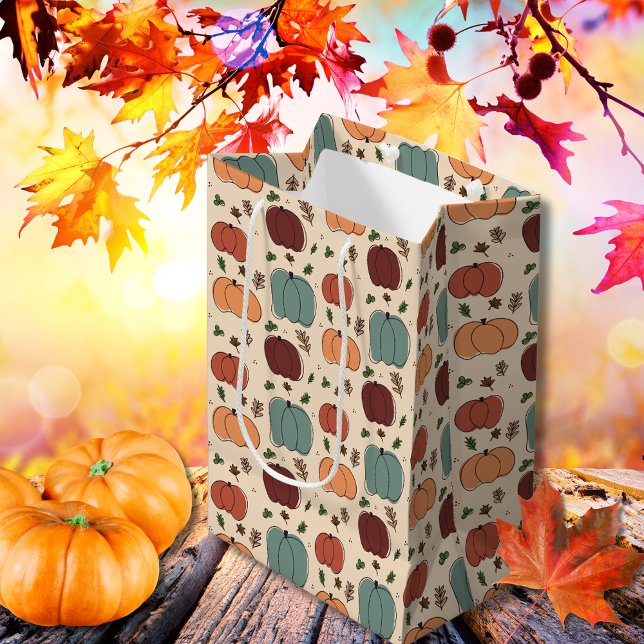 Retro-färgfull höstsäsong pumpor (Retro colourful Autumn Season pumpkins Medium Gift Bag)