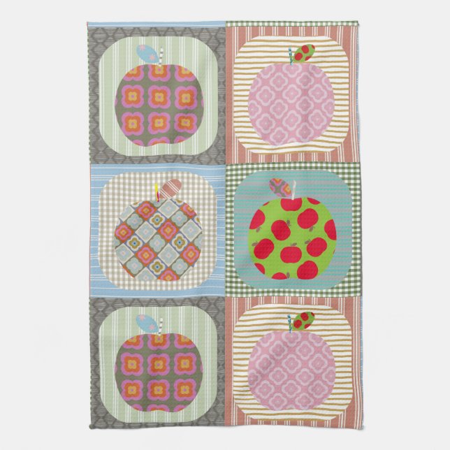 Retro färgglad äppelpatchwork-quilt  kökshandduk (Vertikal)