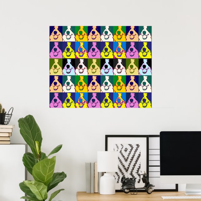 Retro Färgglad Border Collie Pop Art Stor Poster (Hemmakontoret)