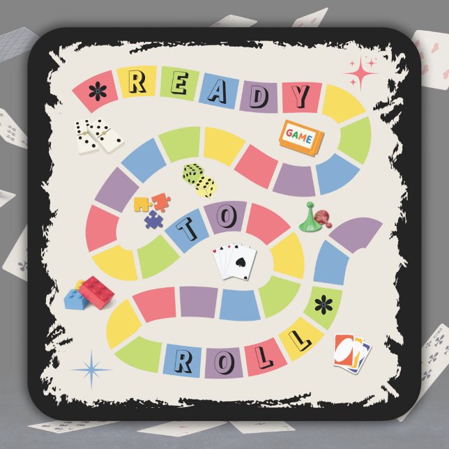Retro Färgglad Brädspelsnatt Underlägg Papper Kvadrat (Add a playful touch to your tabletop with our "Ready to Roll" retro coasters!)