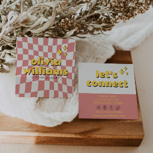 Retro Färgglad Djärv Groovy Rutig Boho Trendig Fyrkantigt Visitkort