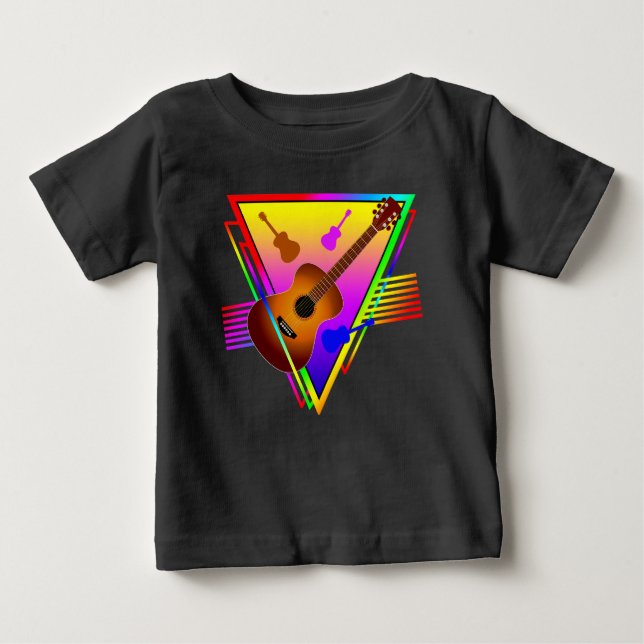Retro Färgglad Gitarr T Shirt (Framsida)