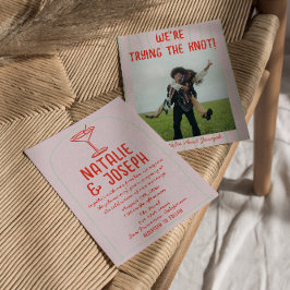 Retro Färgglad Handritad Martini Foto Bröllop Inbjudningar