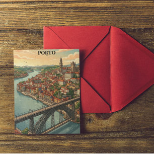 Retro Färgglad Porto Portugal Resa Illustration Vykort