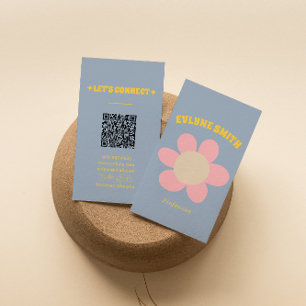 Retro Färgglad QR-kod Groovy Blommig Boho Visitkort