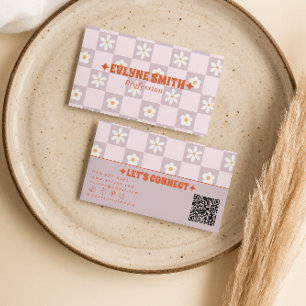 Retro Färgglad QR-kod Rutig Groovy Blommig Kul Visitkort