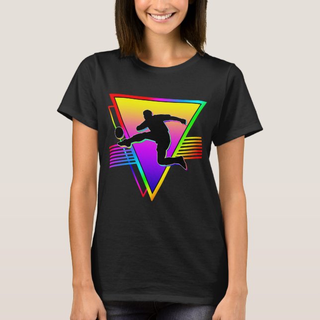 Retro färgglad regnbåg fotbollsspelare t shirt (Framsida)