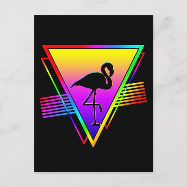 Retro Färgglad Regnbåge Modern Flamingo Fågel Vykort (Framsida)