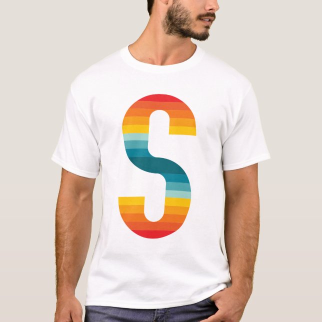 Retro Färgglad Regnbåge Typografi Solnedgång Bokst T Shirt (Framsida)