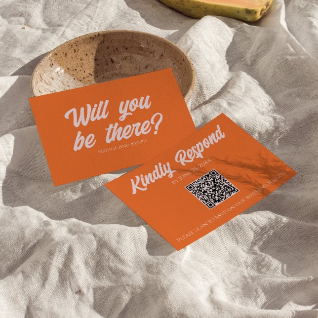 Retro Färgglad Rolig Funky Djärv QR-kod Bröllop   OSA Kort (Skapare uppladdad)