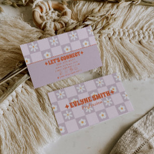 Retro Färgglad Rutig Groovy Blommig Boho Trendig Visitkort