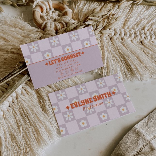 Retro Färgglad Rutig Groovy Blommig Boho Trendig Visitkort (Skapare uppladdad)