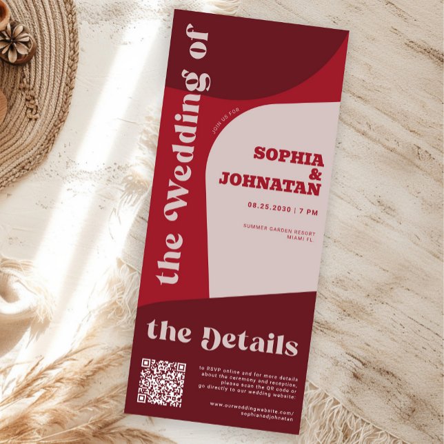 Retro färgglad whimsical QR rsvp detaljer bröllop Inbjudningar (Skapare uppladdad)