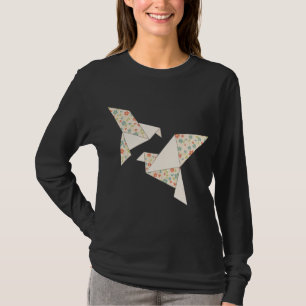Retro färgglada blommor på origamifåglar t shirt