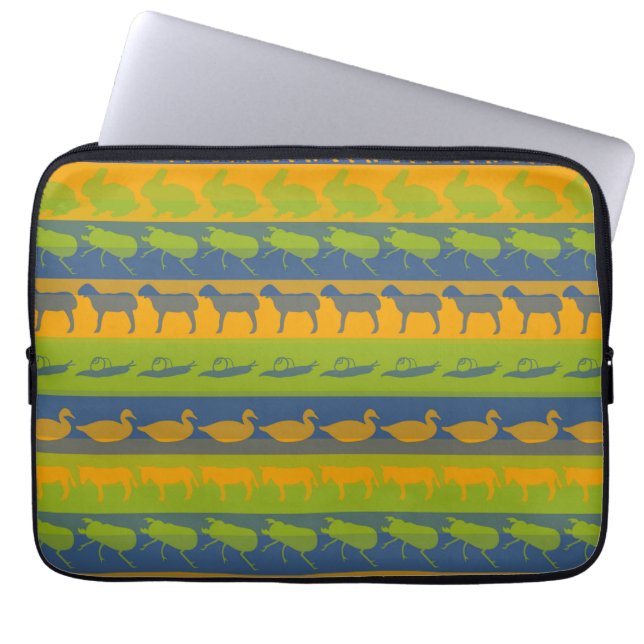 Retro Färgglada Djur Moderna Randiga Mönster #8 Laptop Sleeve (Framsidan)