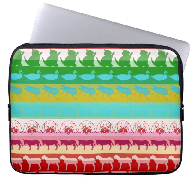 Retro Färgglada Djur Moderna Randiga Mönster #9 Laptop Sleeve (Framsidan)
