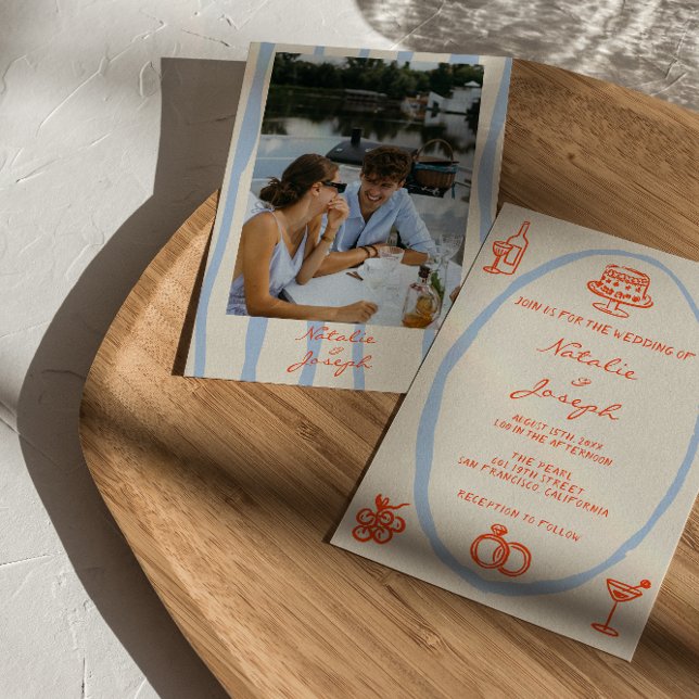 Retro Färgglada Handritade Unika Foto Bröllop Inbjudningar (Skapare uppladdad)