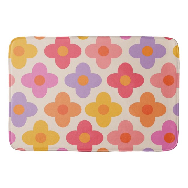 Retro Färgglada Hippie Mod Blommor Mönster  Badrumsmatta (Framsidan)