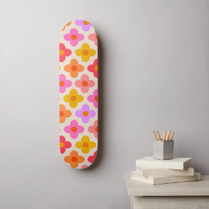 Retro Färgglada Hippie Mod Blommor Mönster Mini Skateboard Bräda 18,5 Cm