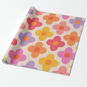Retro Färgglada Hippie Mod Blommor Mönster Presentpapper