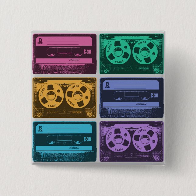 Retro Färgglada Kassettband Knapp (Framsida)