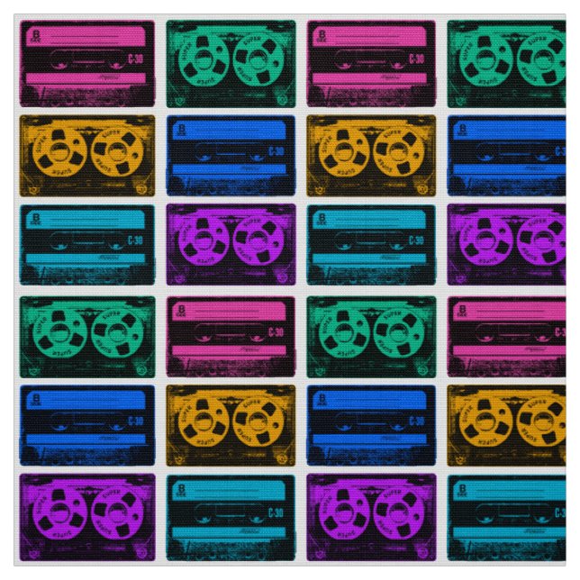 Retro Färgglada Kassettband Tyg (Provkarta)