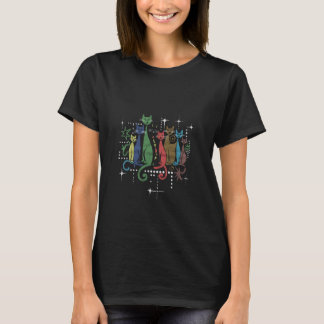 Retro Färgglada Katter Kosmisk Konst Estetik T Shirt