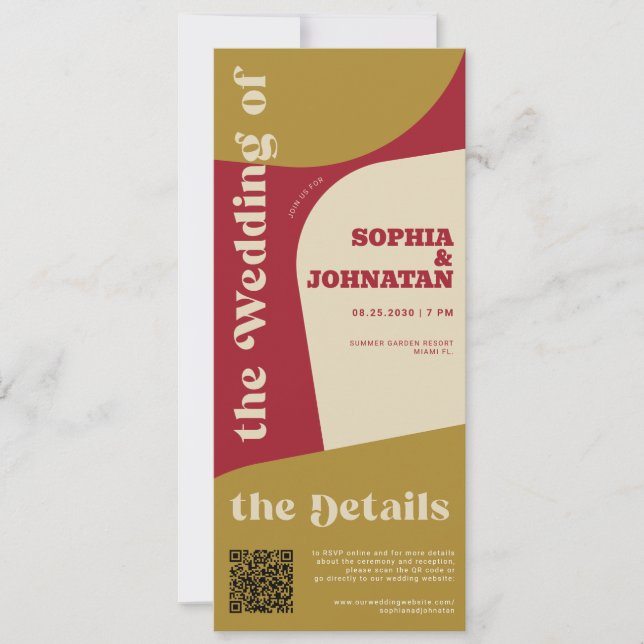 Retro färgglada nyckfulla QR RSVP detaljer bröllop Inbjudningar (Framsida)