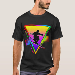 Retro Färgglada Regnbåge Skidåkning Skida T Shirt