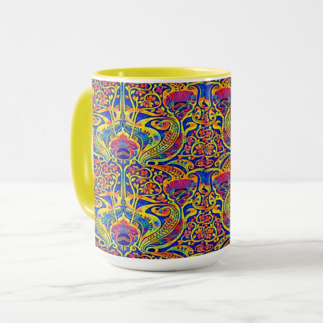 Retro Färgglatt Art Nouveau Mönster Mugg (Framsida vänster)