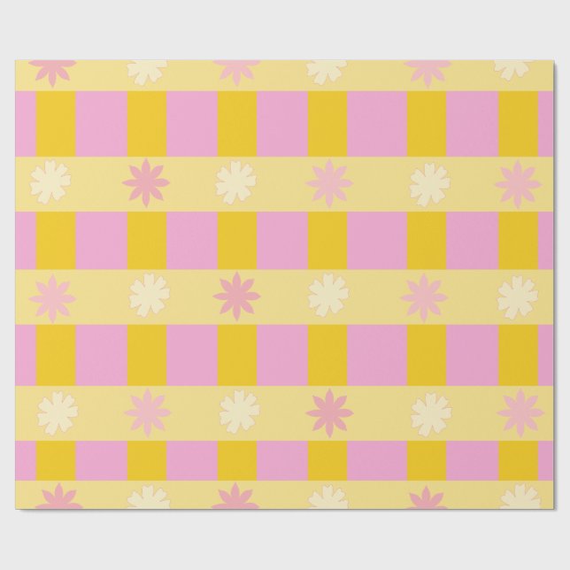Retro Färgglatt Blommigt Rutigt Mönster Presentpapper (Platt)