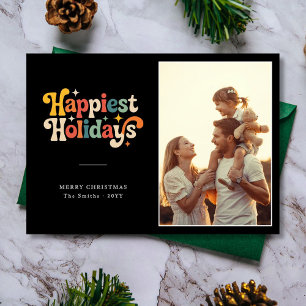 Retro Färgglatt God Jul Familjefoto Julkort