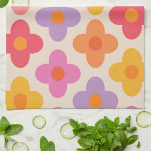 Retro Färgglatt Hippie Modernt Blommönster  Kökshandduk