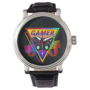 Retro färgglatt regnbåge Gamer Dator Gaming Armbandsur