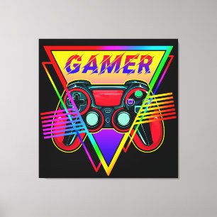 Retro färgglatt regnbåge Gamer Dator Gaming Canvastryck