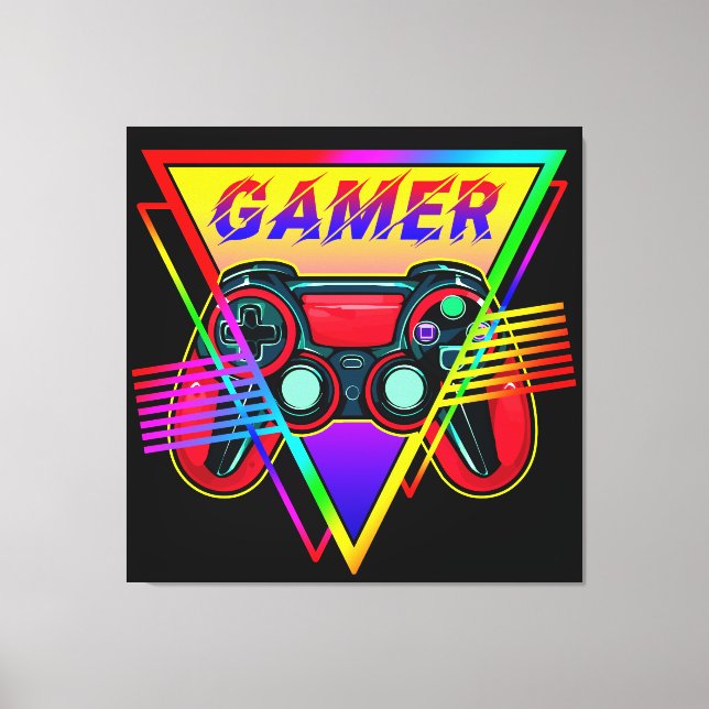 Retro färgglatt regnbåge Gamer Dator Gaming  Canvastryck (Framsida)