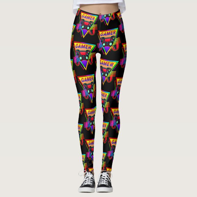 Retro färgglatt regnbåge Gamer Dator Gaming  Leggings (Framsida)