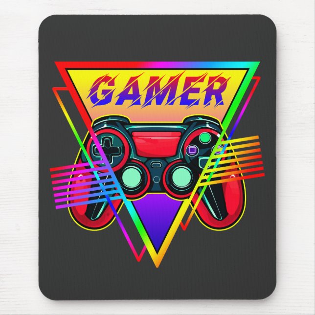 Retro färgglatt regnbåge Gamer Dator Gaming  Musmatta (Framsidan)