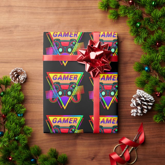 Retro färgglatt regnbåge Gamer Dator Gaming  Presentpapper (Julgåva)