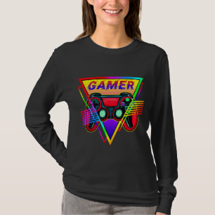 Retro färgglatt regnbåge Gamer Dator Gaming T Shirt