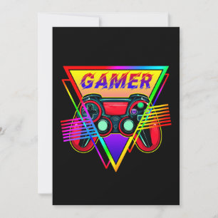 Retro Färgglatt Regnbåge Gamer Dator Spelande  Inbjudningar