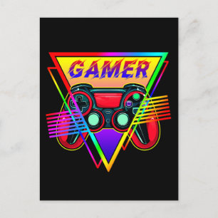 Retro Färgglatt Regnbåge Gamer Dator Spelande Vykort